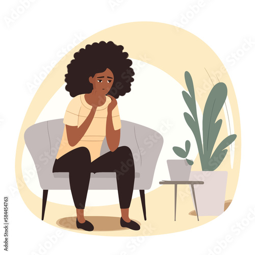 Black african american woman receives cognitive behavioral therapy for anxiety. Maternal mental health month. Medical treatment concept. Flat illustration. Generative AI