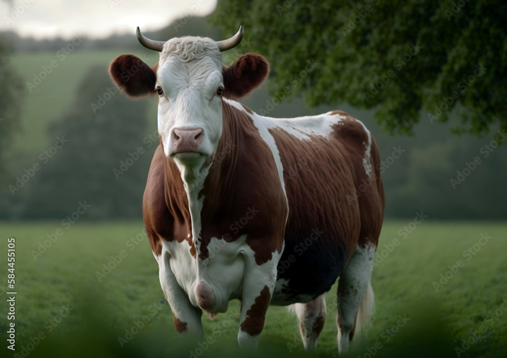 Cow in the field new quality universal colorful technology stock image illustration design, generative ai