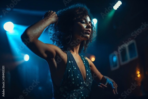 Woman dancing in a nightclub. Generative AI