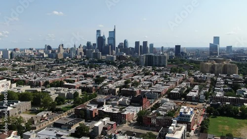Roofs of houses in Philadelphia, residential buildings and courtyards of middle-class people. Aerial photography of the metropolis.