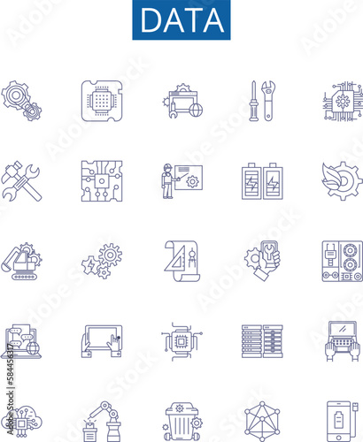 Data line icons signs set. Design collection of Data, Analytics, Analysis, Storage, Records, Collection, Database, Processing outline concept vector illustrations