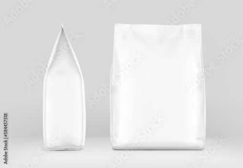 High realistic vertical bag mockup. Front and side view. Vector illustration. Ready for use in presentation, promo, advertising and more. EPS10. 