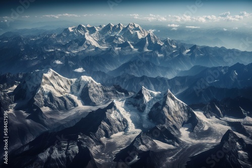 A view of Mount Everest from a plane. Generative AI.