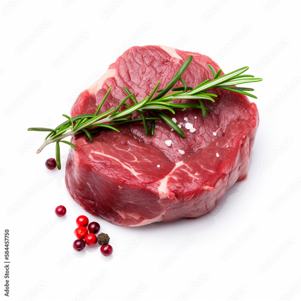 Pieces of raw steak beef meat with ingredients, Generation AI