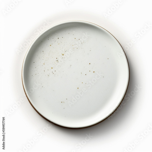 Empty White Plate Top View on White Background, Generation AI
