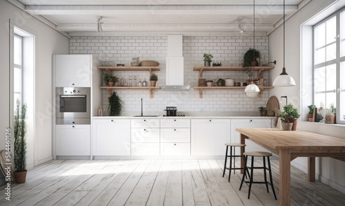 Stylish modern kitchen in a light Scandinavian style, generative AI