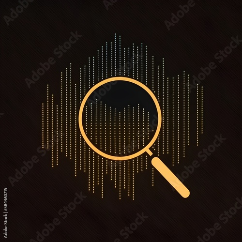 yellow gold magnifying glass on the black background and the cloud / search / searching / zoom / zooming in icon 
