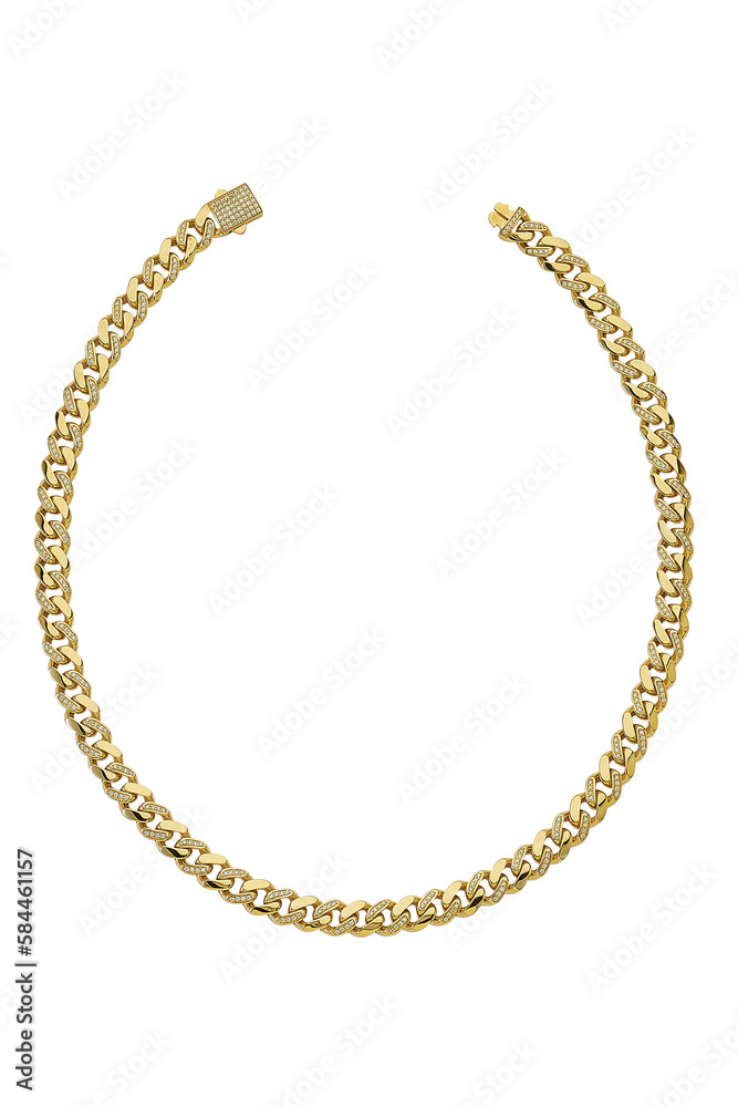 Gold chain necklace on white background isolated