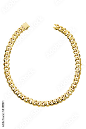 Gold chain necklace on white background isolated