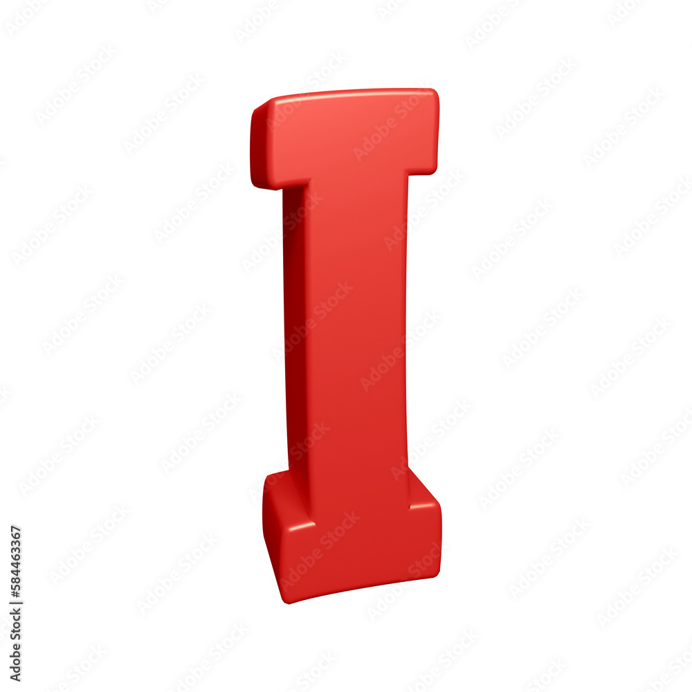 Red alphabet letter i in 3d rendering Red alphabet letter i in 3d rendering
