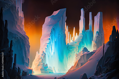 Ice Canyon Cathedral, Crystal Clear Natural Ice Formation of Glaciers and Spires of Ice