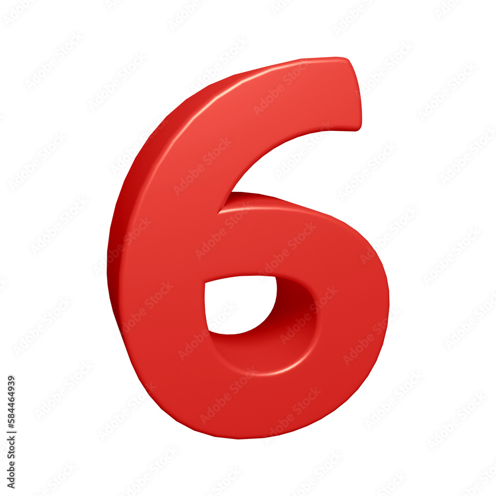 Red number 6 in 3d rendering for math, business and education concept Red number 6 in 3d rendering for math, business and education concept