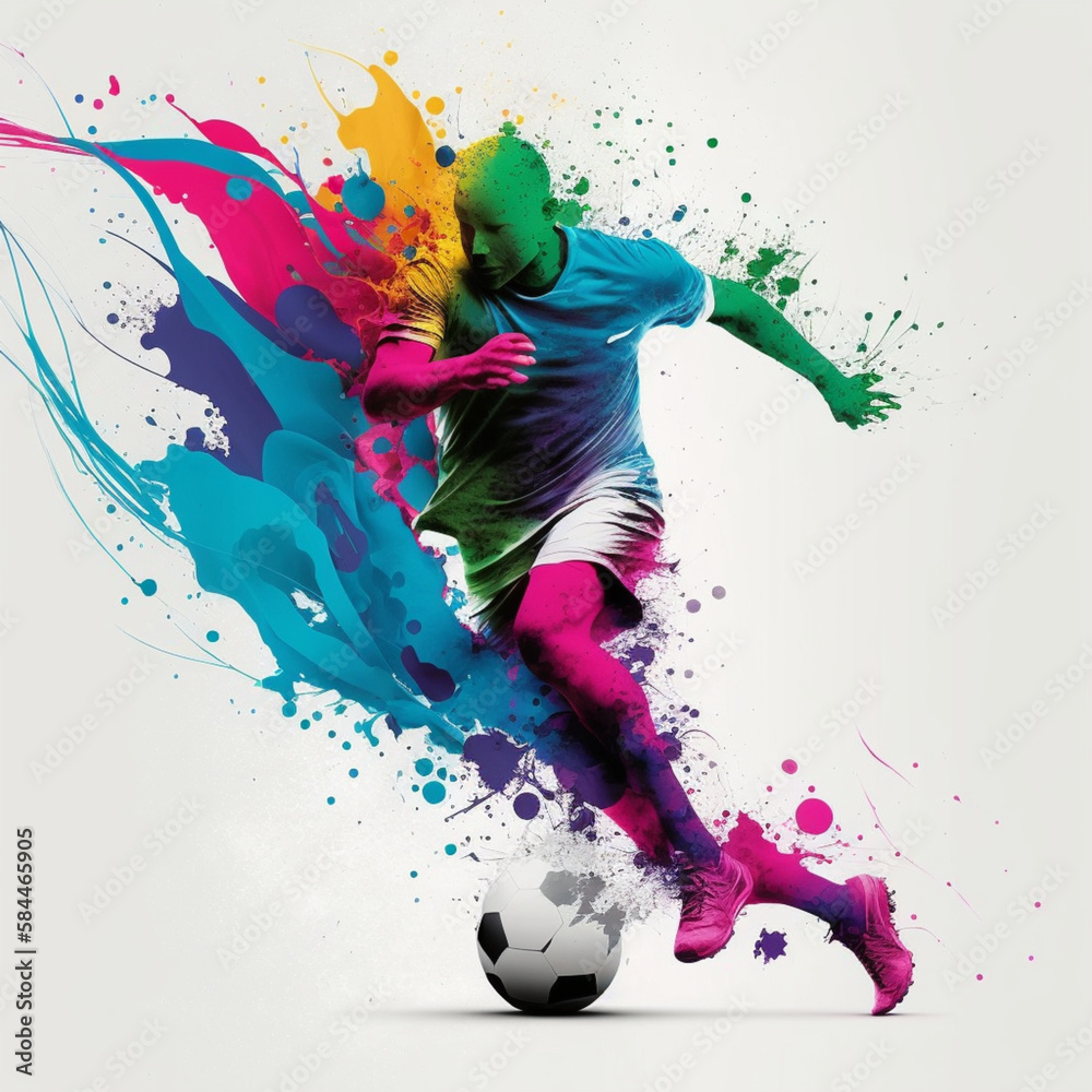 Soccer player with ball. Football color splash player in action. Generative Ai.