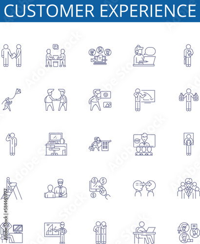 Customer experience line icons signs set. Design collection of Client, Quality, Satisfaction, Interaction, Feedback, Service, Engagement, Perception outline concept vector illustrations