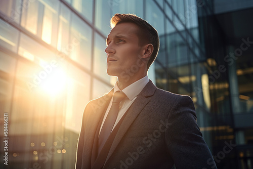 Handsome well-dressed business man outside.