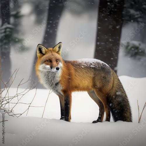 Red fox in winter forest