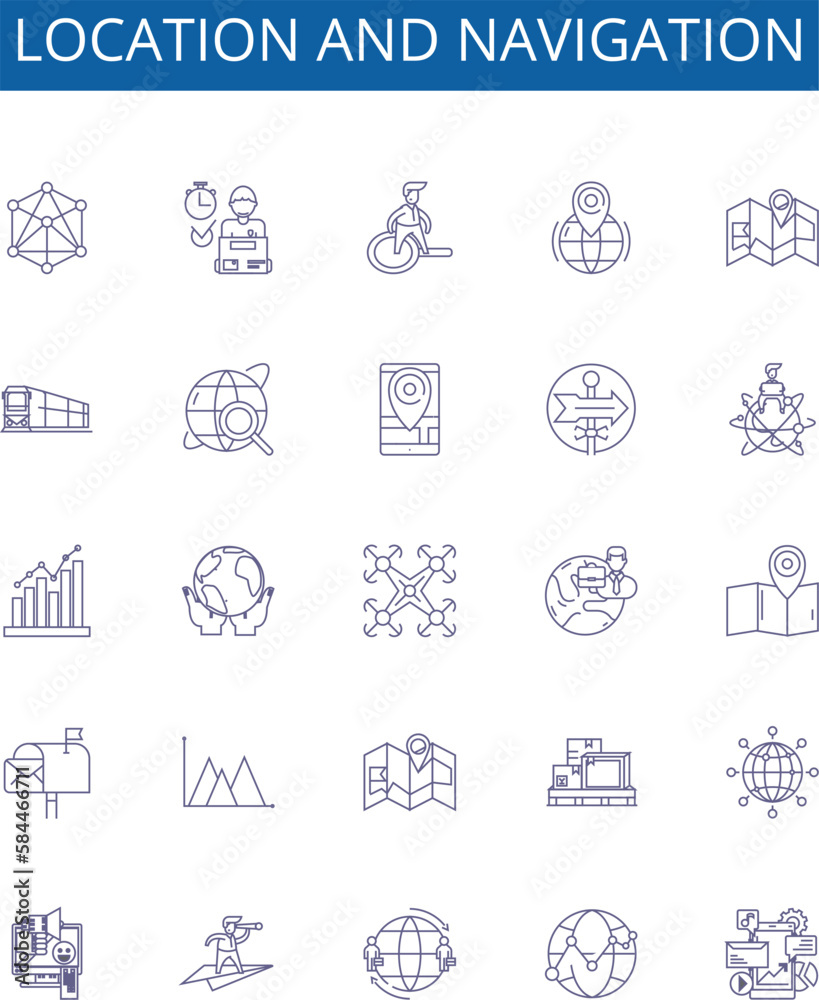 Location and navigation line icons signs set. Design collection of ...
