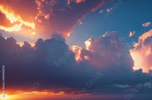 Sky landscape. Cloudscape. Breathtaking sky with clouds and sunshine. Generative AI.