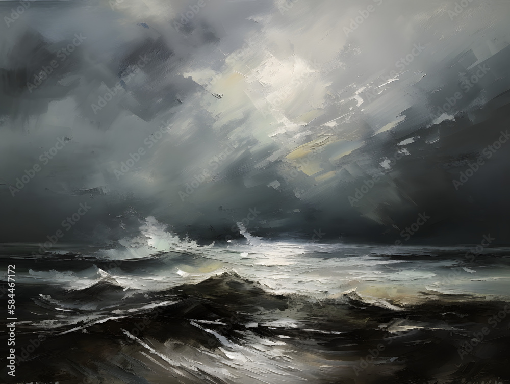 Fototapeta premium Storm in the ocean, oil paint. Generative AI
