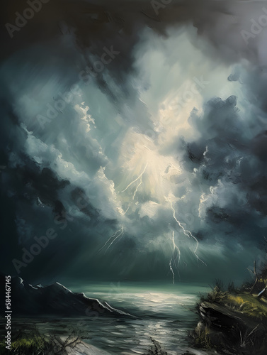 Oil painting of a storm in the ocean. Generative AI
