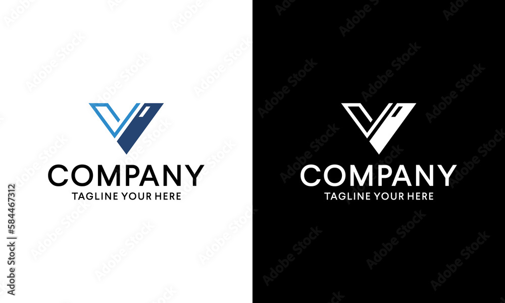 Letter V Logo Design Template Elements on a black and white background.