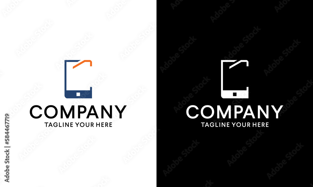 Handphone icon vector logo template on a black and white background. Handphone icon vector logo template on a black and white background.