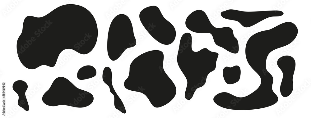 Organic shaped blobs. Black Irregular abstract blob isolated. Liquid shape, simple water forms set
