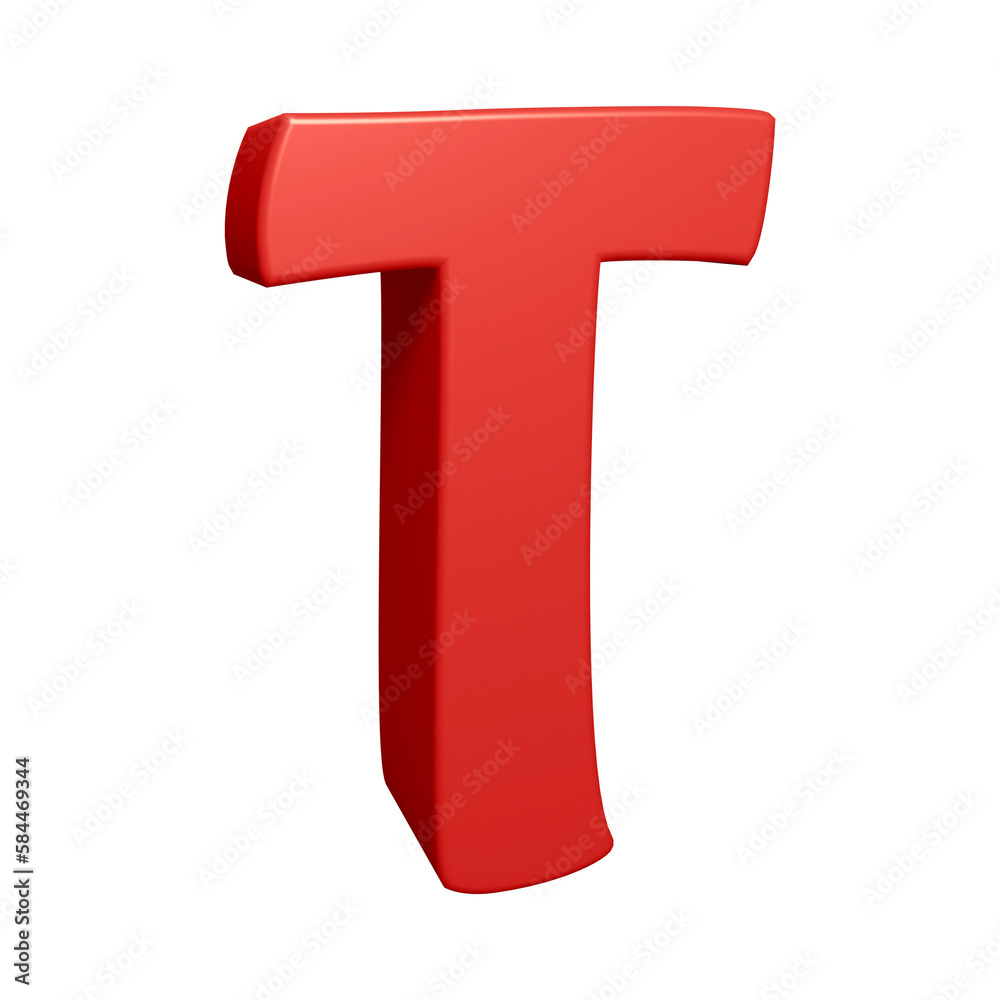 Red alphabet letter t in 3d rendering Red alphabet letter t in 3d rendering