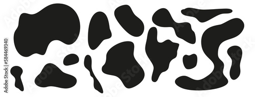 Organic shaped blobs. Black Irregular abstract blob isolated. Liquid shape, simple water forms set