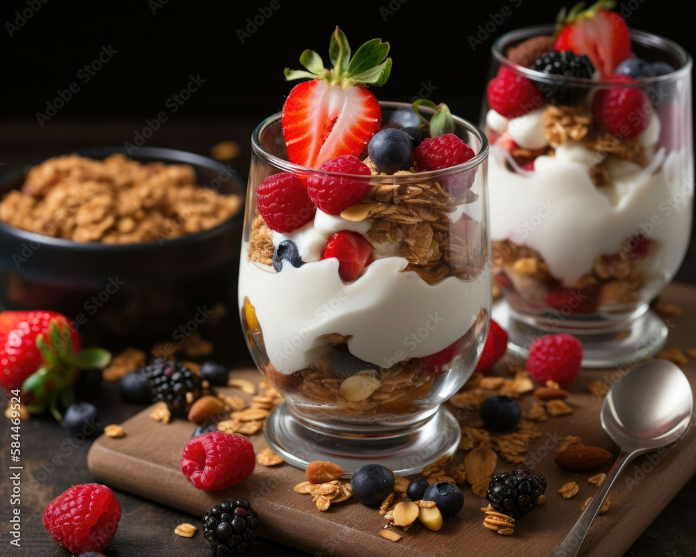 Indulge in a Yogurt Parfait Instead of an Ice Cream Sundae . AI generation. Indulge in a Yogurt Parfait Instead of an Ice Cream Sundae . AI generation.