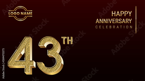 43th Anniversary template design concept with golden number. Vector Template photo