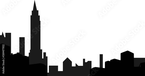 Image of black outline on cityscape and copy space on white background