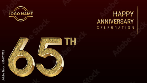 65th Anniversary template design concept with golden number. Vector Template