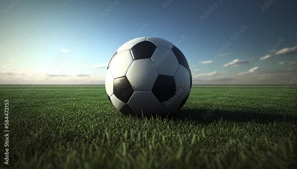 Soccer ball on open grass field. (ai generated)