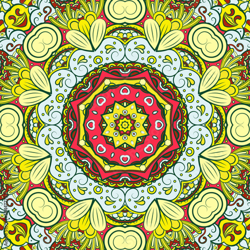 Seamless tile texture. Tracery mehndi design image. Ethnic doodle art. Curved doodling picture. Vector