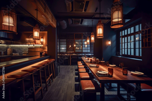 asian restaurant interior design, japandi, japanese culture cuisine, generative ai