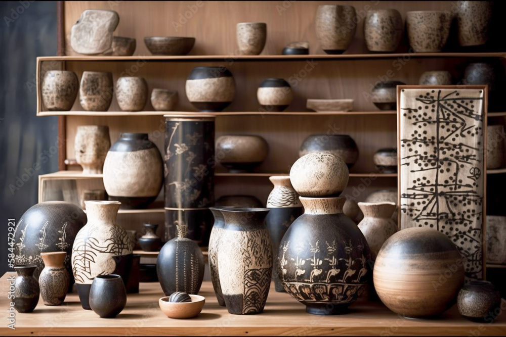 Japandi , japanese traditional art and culture, museum background, generative ai Japandi , japanese traditional art and culture, museum background, generative ai