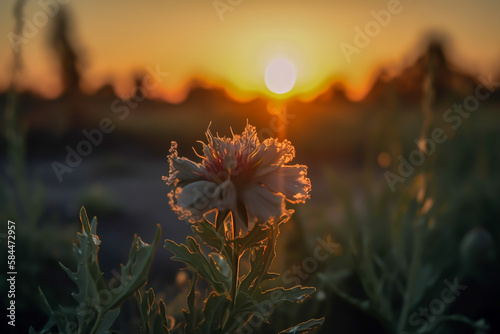 one unique spring flower at sunset, generative ai