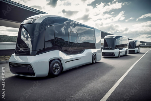 truck of the future, A concept that consists of a series of vehicles that move in a group, communicated with each other, through various connected vehicle technology, generative ai © VicenSanh