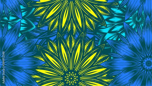 Flowers. Seamless floral background. Tracery handmade nature ethnic fabric backdrop pattern. Textile design texture. Decorative color art. Vector