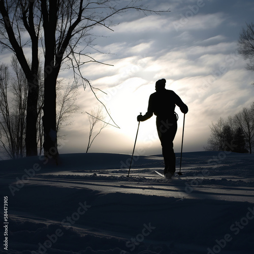 skiing, ski, silhouette, winter, snow, sport, vector, skier, woman, people, illustration, mountain, extreme, cold, sports, silhouettes, active, men, golf, fun, leisure, activity, generative ai