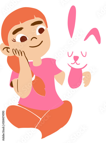 A girl holding a doll illustration