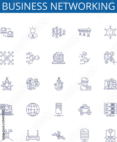 Obraz na płótnie Business networking line icons signs set. Design collection of Networking, Business, Relationships, Connections, Contacts, Interactions, Strategizing, Partnerships outline concept vector illustrations w salonie