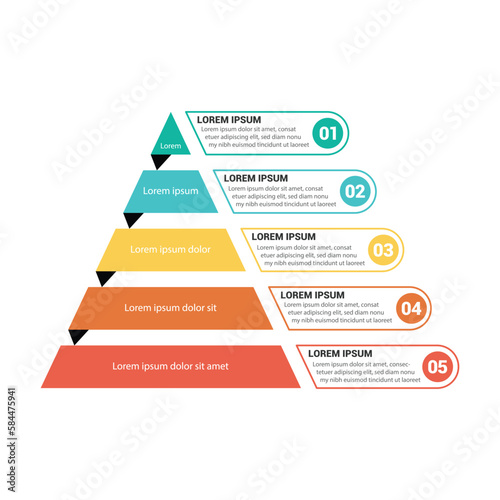 Pyramid Infographic, funnel pyramid business infographic with 4 charts. Template can be edited, recolored, editable. EPS Vector	