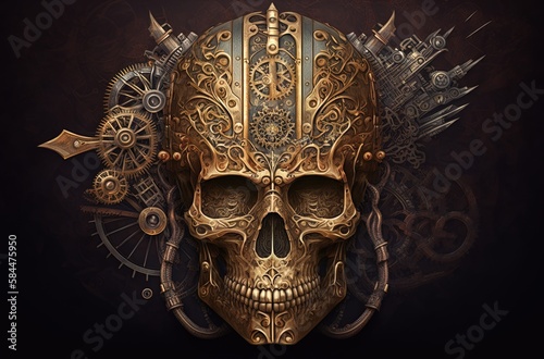 Technology and Tradition Merged: An Exceptional Steampunk Skull Illustration Generative AI