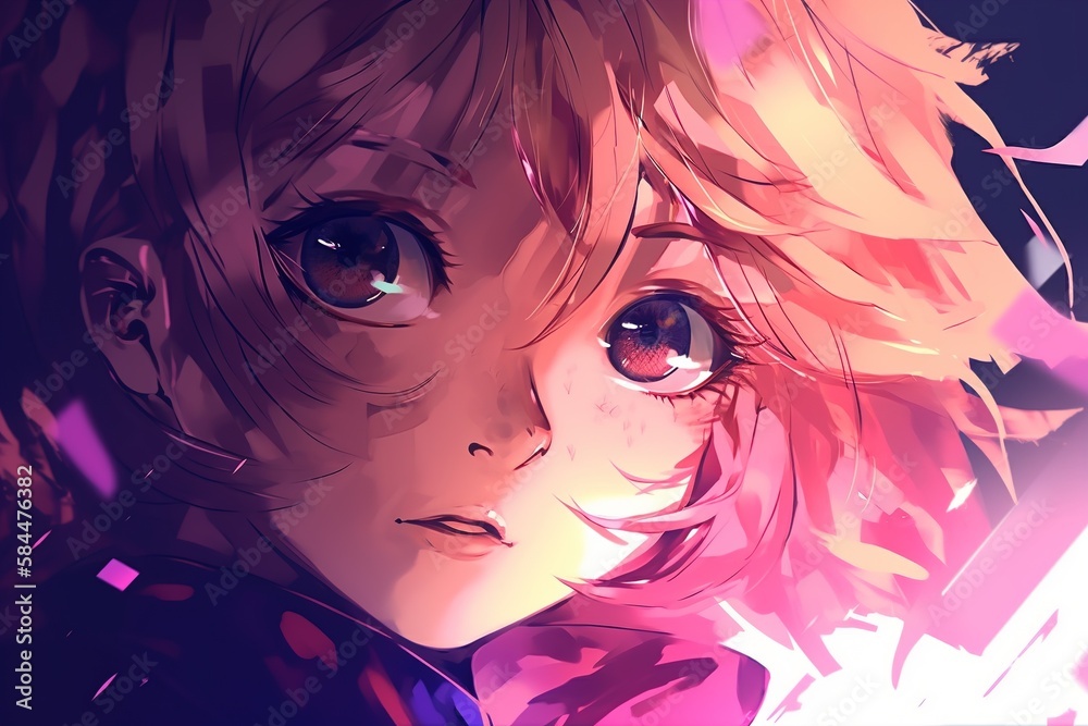 An anime girl looks at the camera An anime girl looks at the camera