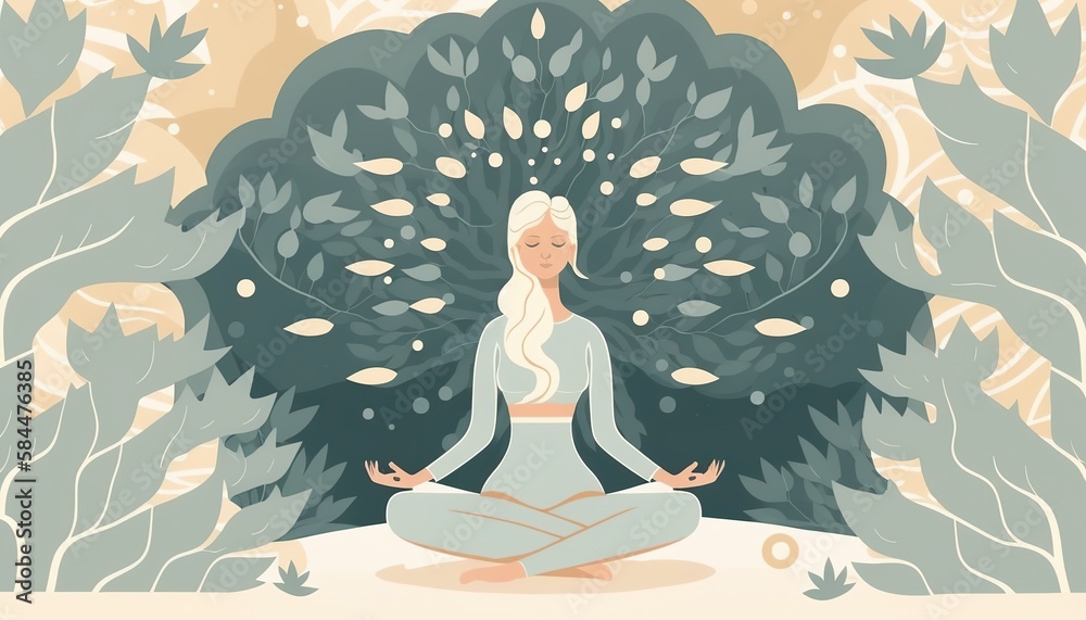 Meditation Heals Stress . Creative illustration. (Ai Generate)
