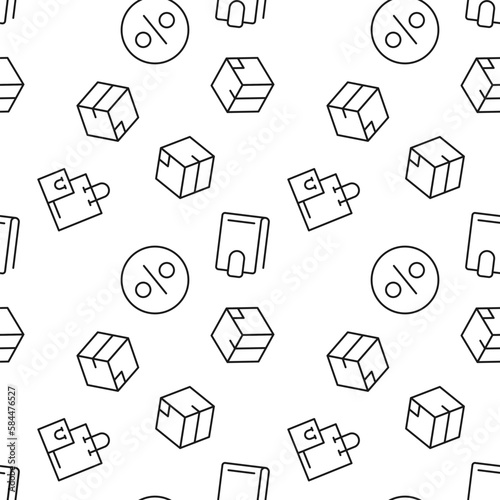 Monochrome vector seamless pattern of percent sign, box, wallet for web sites and polygraphy