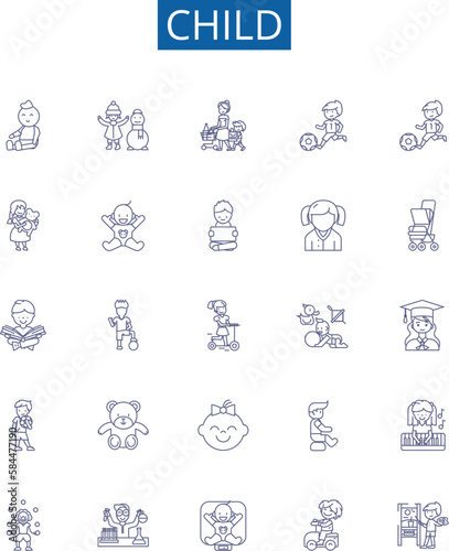 Child line icons signs set. Design collection of Infant, Kid, Toddler, Baby, Youth, Minor, Preschooler, Adolescent outline concept vector illustrations