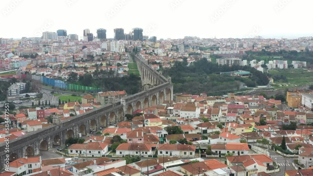 Lisbon aqueduct of the free waters traffic road aerial view Lisbon aqueduct of the free waters traffic road aerial view